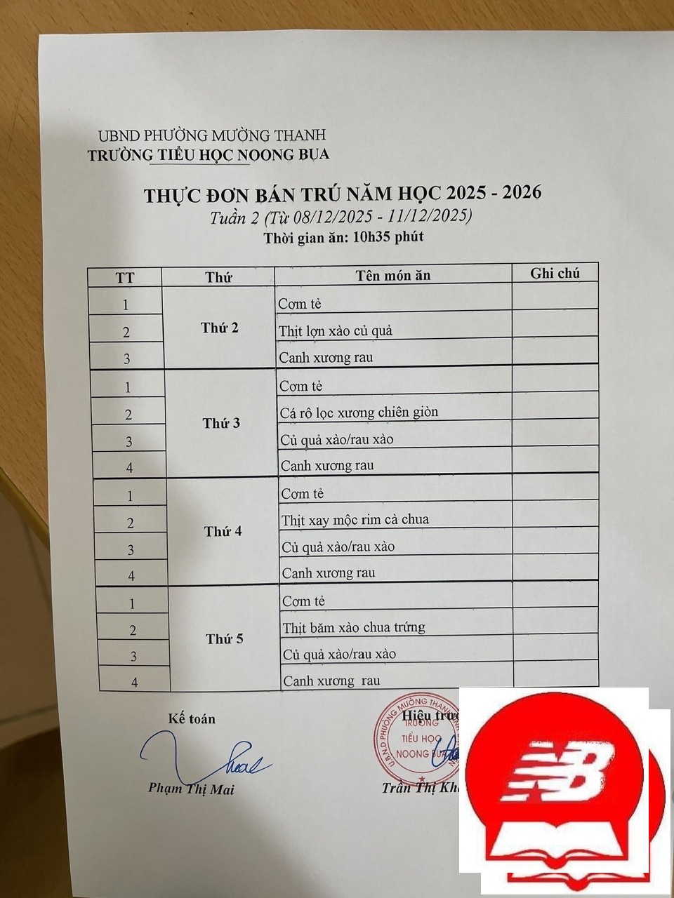 Thực đơn tuần 3 tháng 12